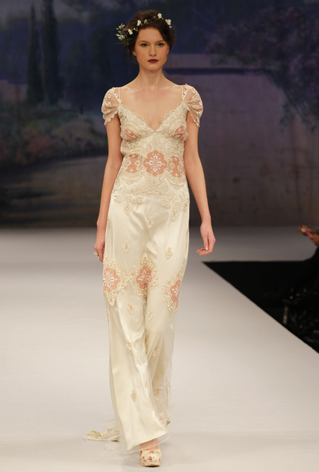 Edwardian inspired, capped sleeve, coloured Bridal Gown - CLAIRE PETTIBONE Genevieve