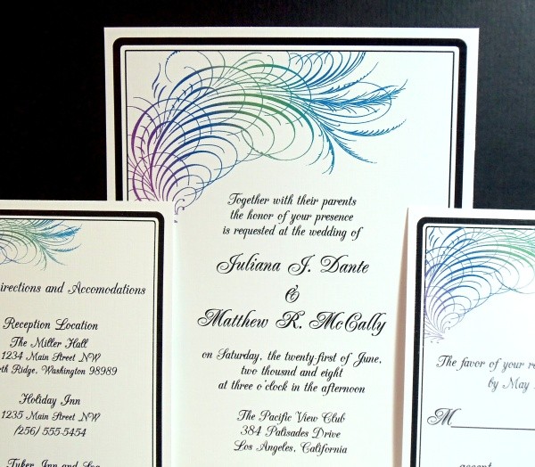 Print Your Own Peacock Calligraphy Wedding Stationery