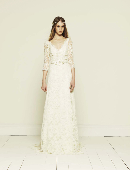 Long Sleeved French Corded Lace Wedding Dress by Collette Dinnigan