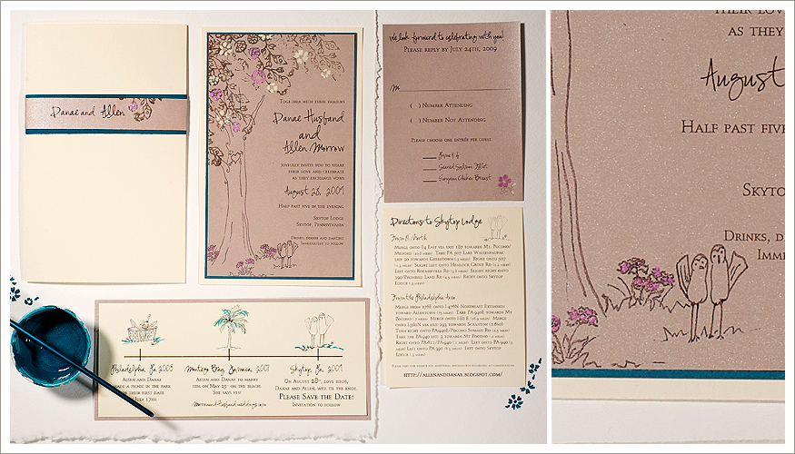 Vintage birds hand painted Wedding Stationery by Momental Designs - Vintage Lacy Tree Signature