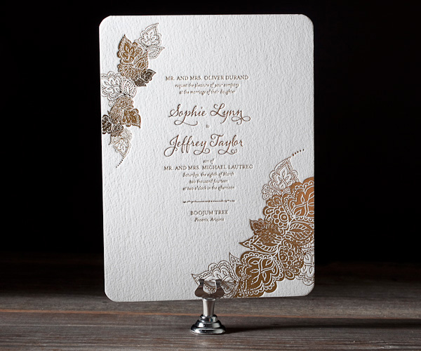 Divya Formal Metallic Letterpress Wedding Invitation by Bella Figura