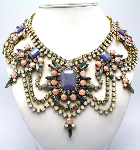 One of a Kind Blue & Peach Statement Necklace from Doloris Petunia
