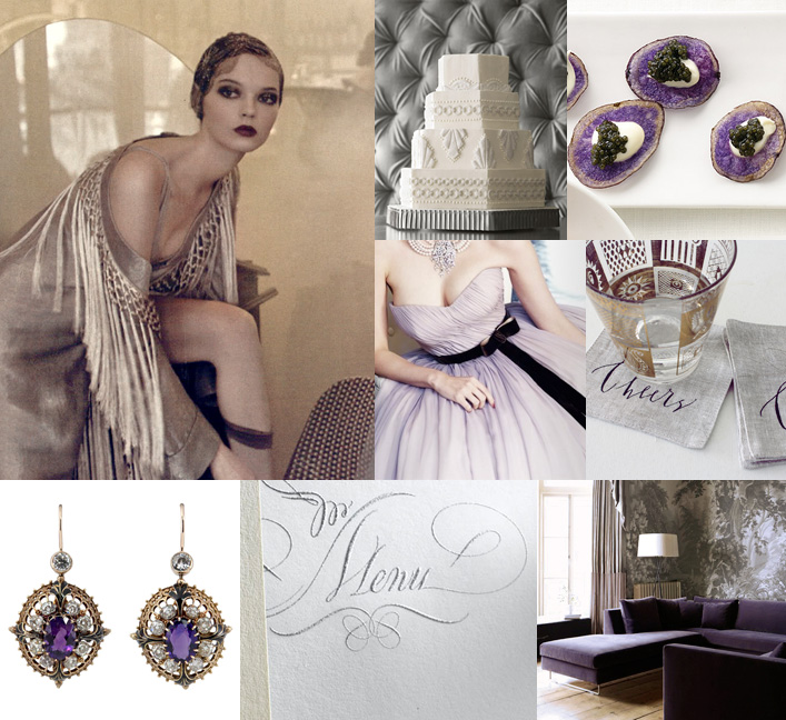Snippet & Ink Art Deco Purple & Silver Wedding Inspiration Board