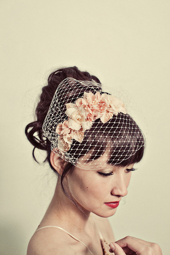 Mignonne Handmade Flower Headband & Birdcage Veil