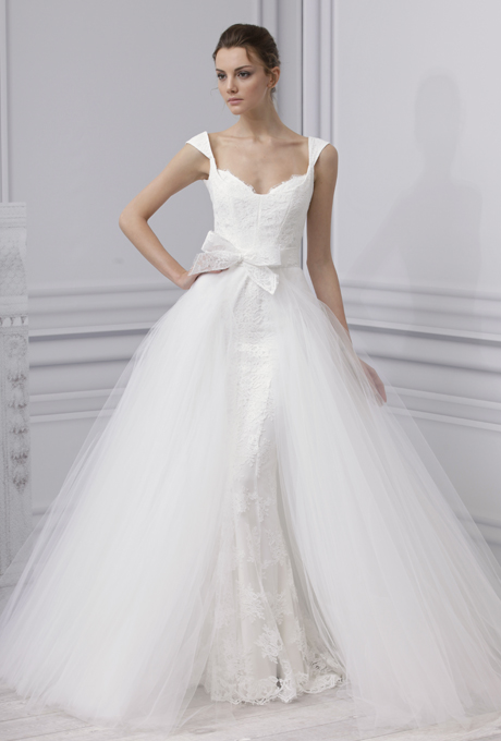 MONIQUE LHUILLIER SS13 Bridal Collection Lace and tulle Wedding Dress