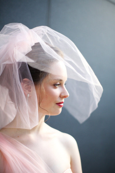 Style Me Pretty Blush Wedding Dress and matching veil