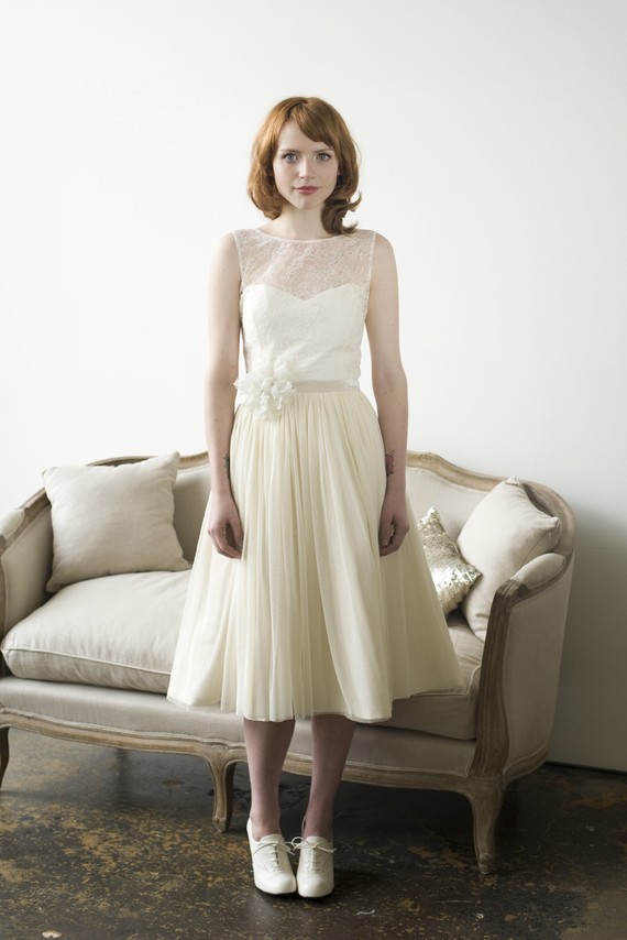Elizabeth Dye Short Wedding Dress with Illusion neckline