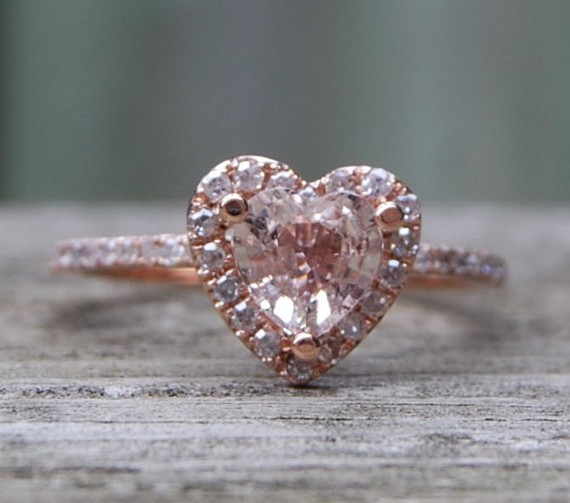 Eidel Precious Heart shaped Peach Sapphire Rose Gold Diamond Ring