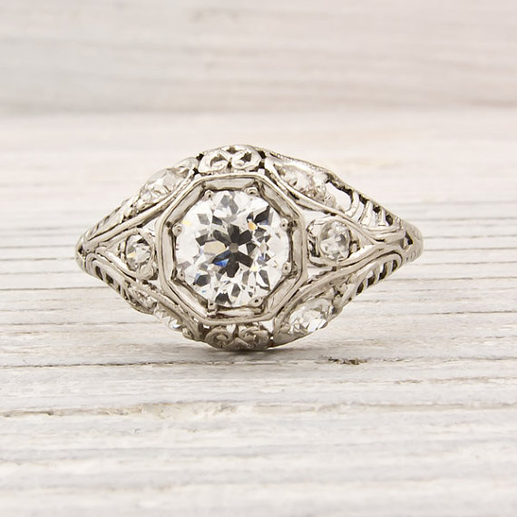 Antique .70 Carat Old European Cut Diamond Engagement Ring