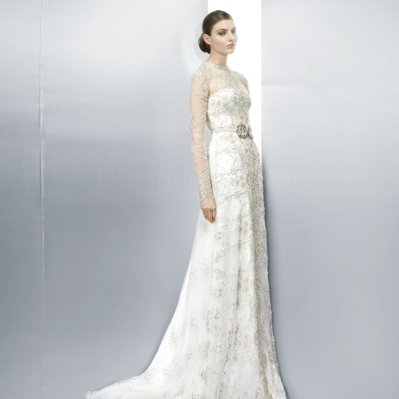Jesus Peiro 2013 long sleeved, embellished Wedding Dress design 3076