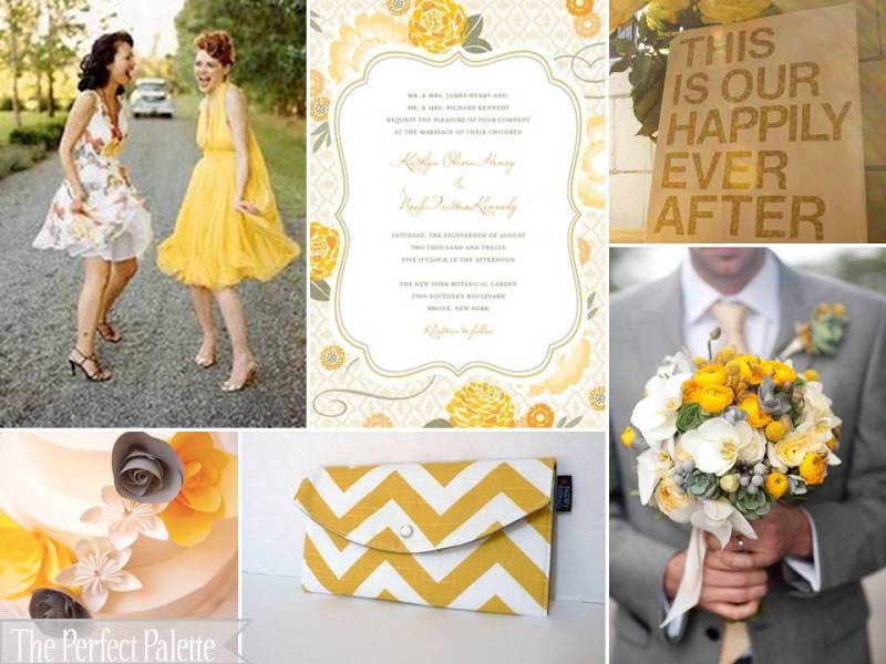 The Perfect Palette Yellow & Gray Wedding Inspiration board
