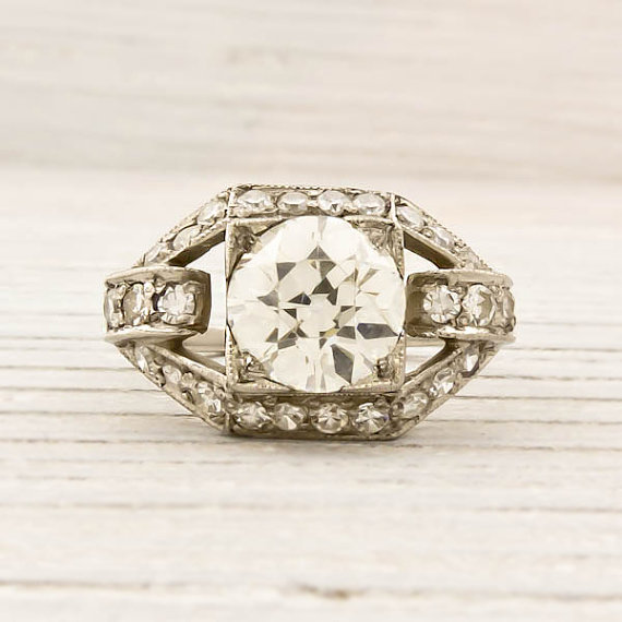 Vintage 1.56 Carat Old European Cut Diamond Engagement Ring