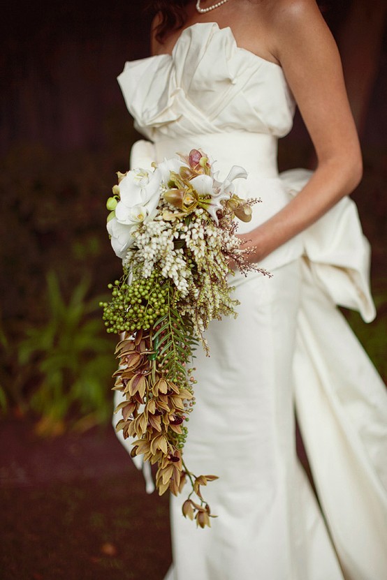 White & Green Cascasding Orchid Bouquet