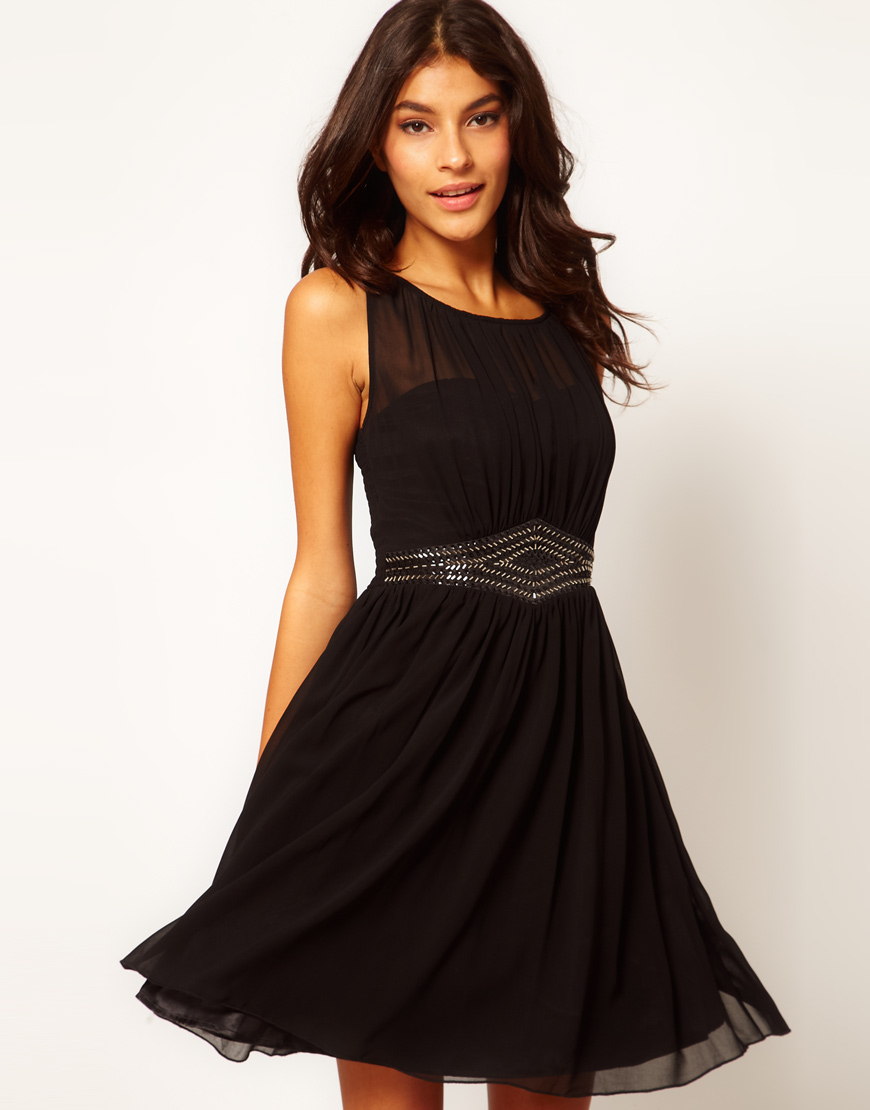 ASOS Black Embellished Waist Dress