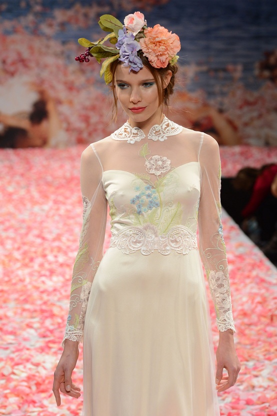 Long Sleeved Claire Pettibone Fall 2013 Wedding Dress from New York Bridal Fashion Week