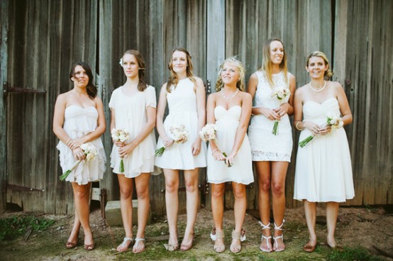 Rustic Ivory Mix and Match Bridesmaids Dresses