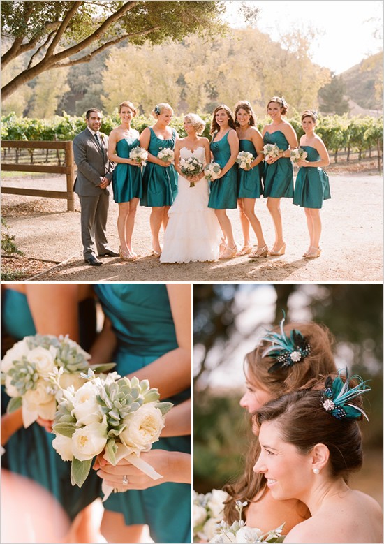 Bridesmaids in Emerald Dresses