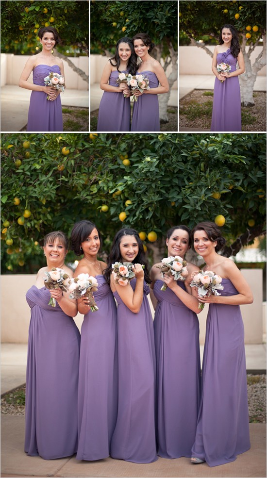 Bridesmaids in Violet Dresses