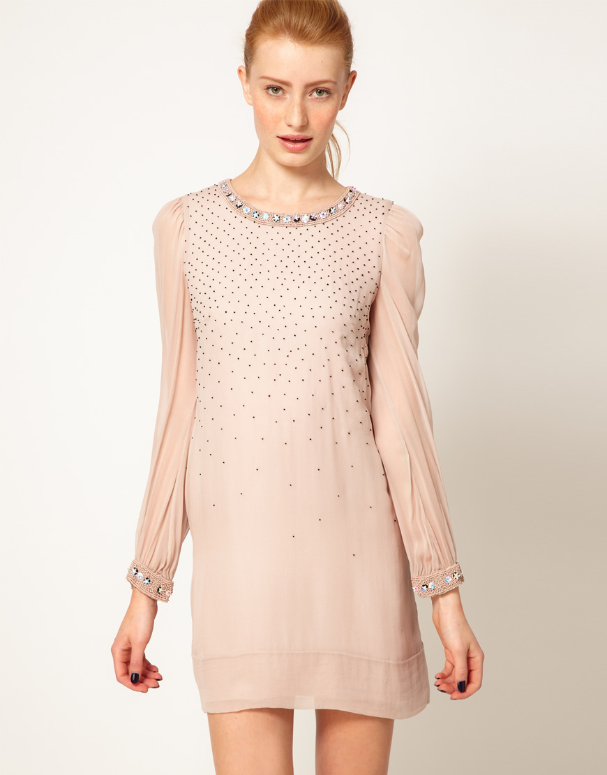 French Connection Embellished Shift Dress in Linen from ASOS