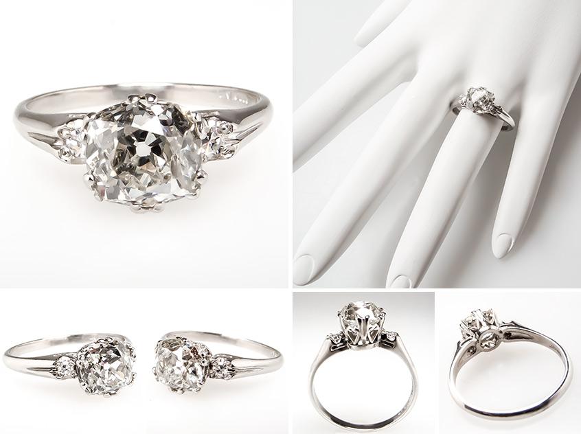 Antique Mine Cut Diamond Engagement Ring wm7841