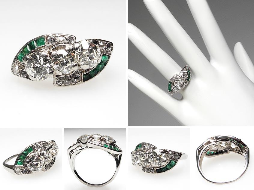 Art Deco Antique Engagement Ring Emeralds wm7137