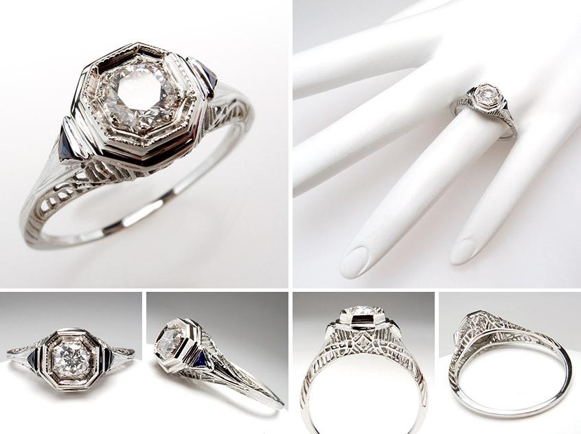 Art Deco Diamond Sapphire Engagement Ring wm7592