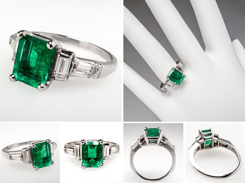 Emerald Diamond Engagement Ring br0046