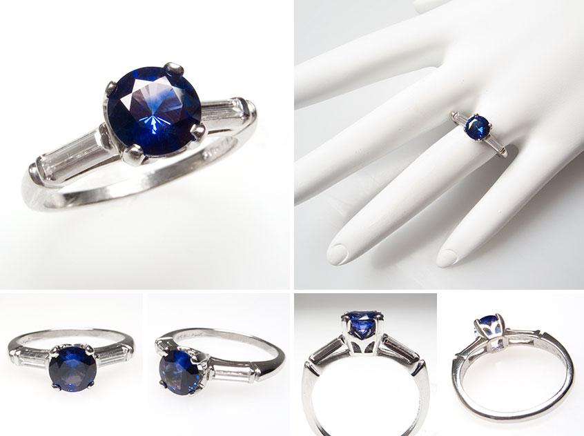 Sapphire Baguette Diamond Engagement Ring wm7351