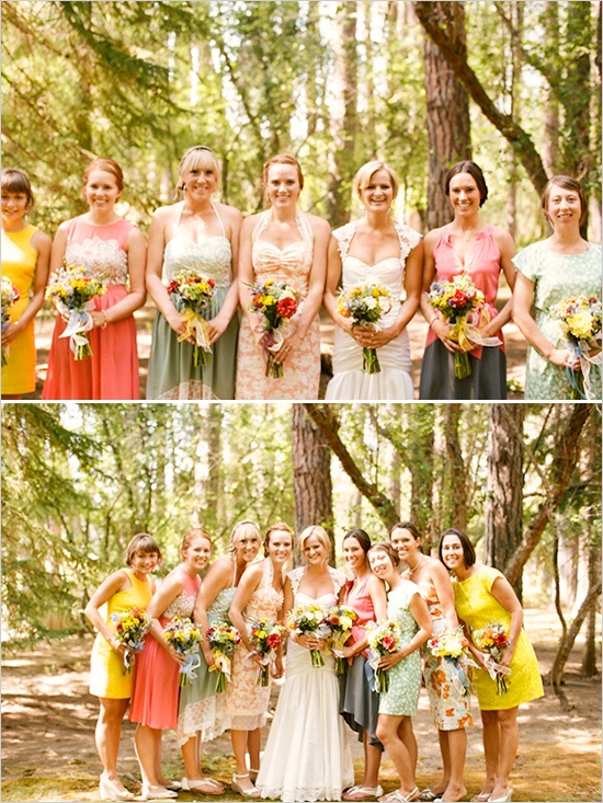 Mismatched Bridesmaids - different but complimentary colours