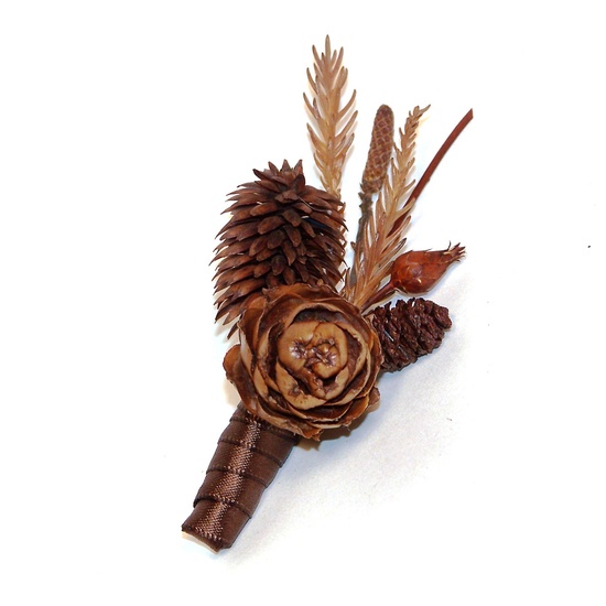Autumn Brown Cone Boutonniere from Etsy