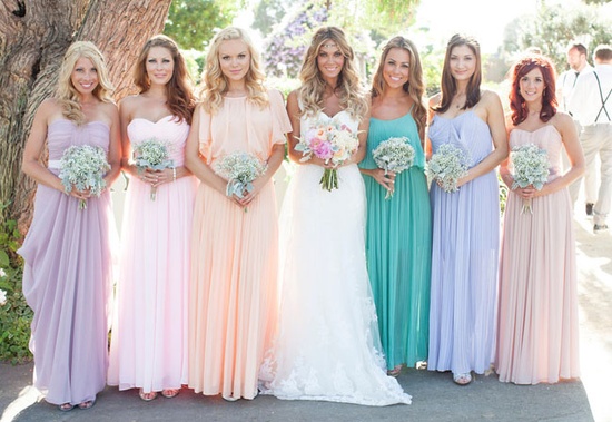 Mismatched Pastel Bridesmaids Dresses - Different Pastel Shades