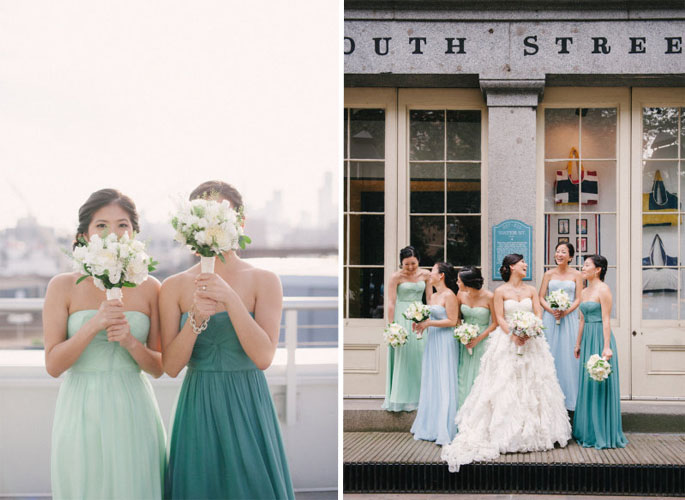 Mismatched Blue & Green Bridesmaids Dresses