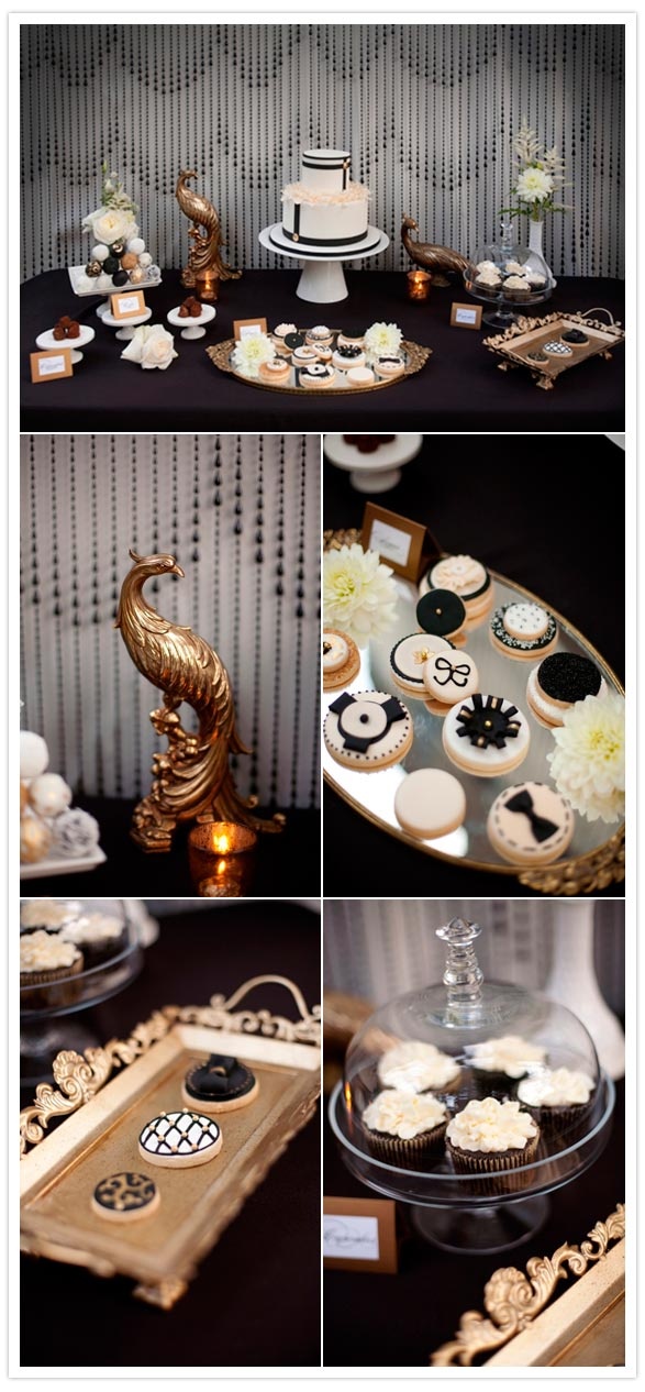 Elegant Dessert Table in Black White & Gold