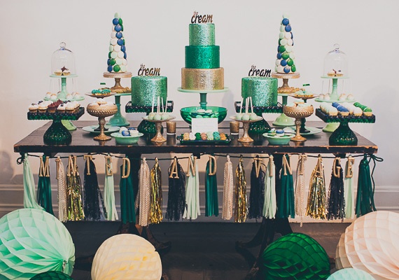 Elegant Dessert Table in Green & Gold