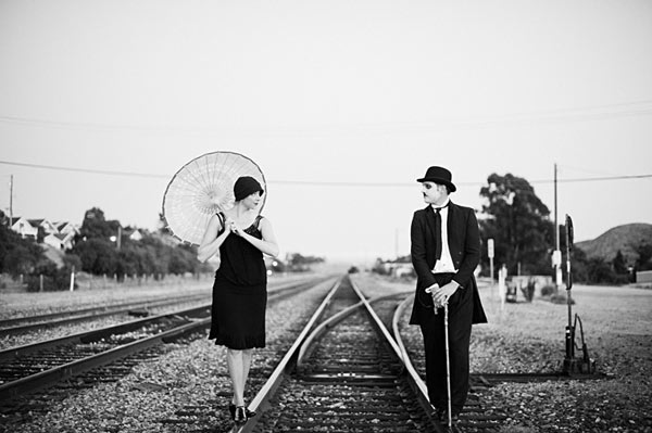 Charlie Chaplin Silent Movie Engagement Session