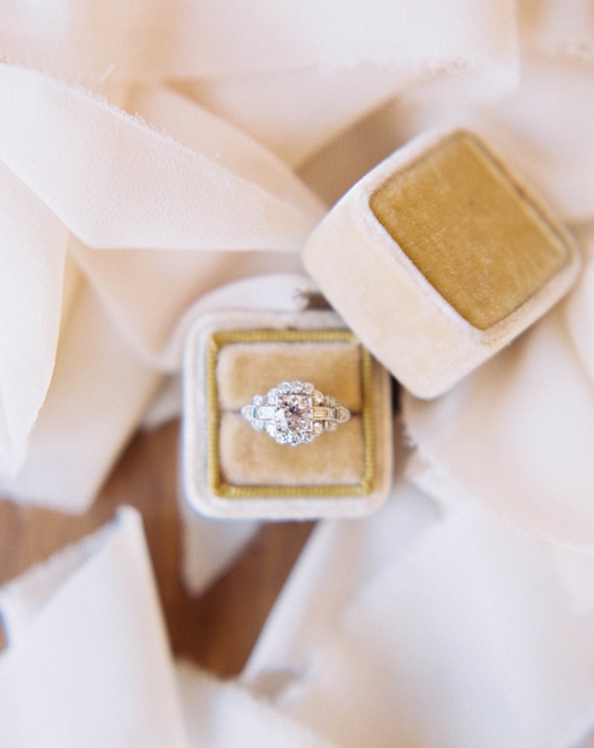 Art Deco Vintage Engagement Ring in a Velvet Vintage Ring Box