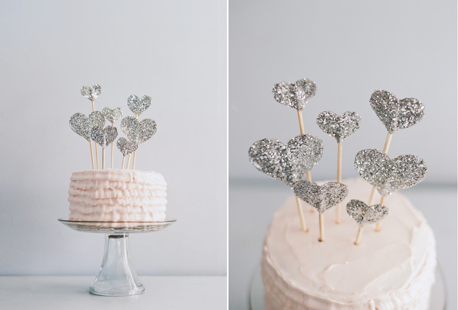DIY Glitter Heart Wedding Cake Topper