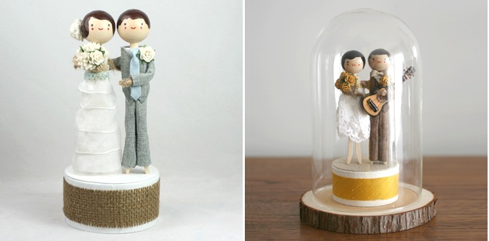 Wooden Peg Wedding Cake Toppers