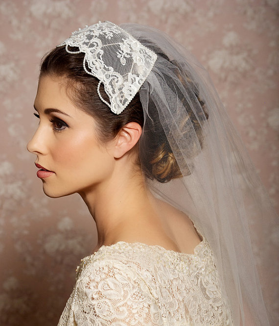 Lace Bridal Juliet Cap Veil from Gilded Shadows