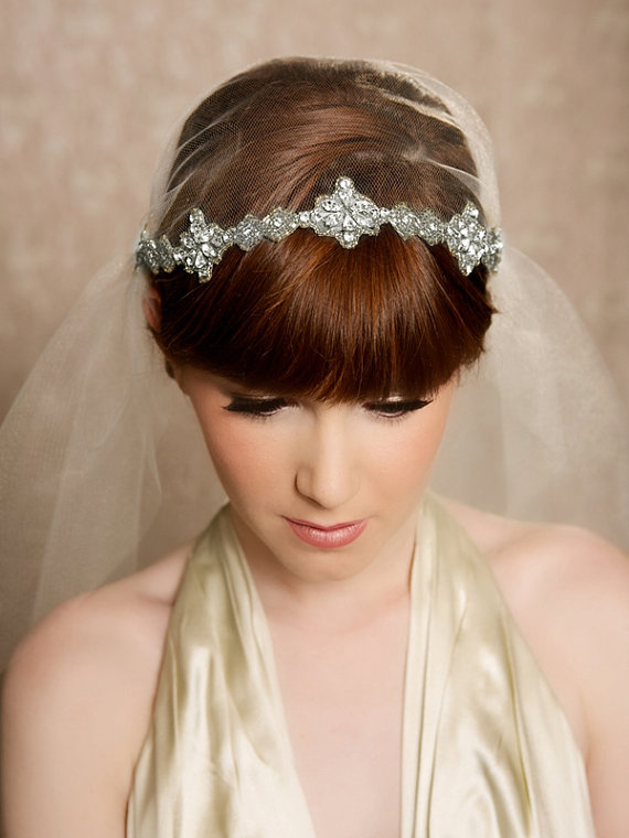FIONA Silver Crystal Juliet Cap Veil from Gilded Shadows