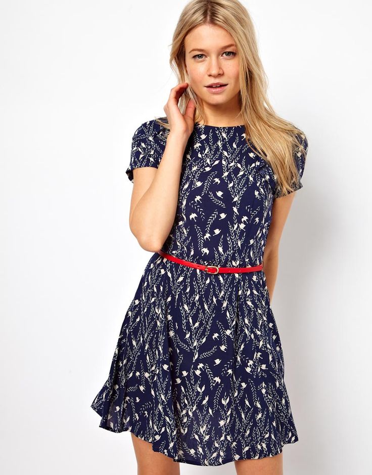 Red White and Blue Dove Print Dress from ASOS