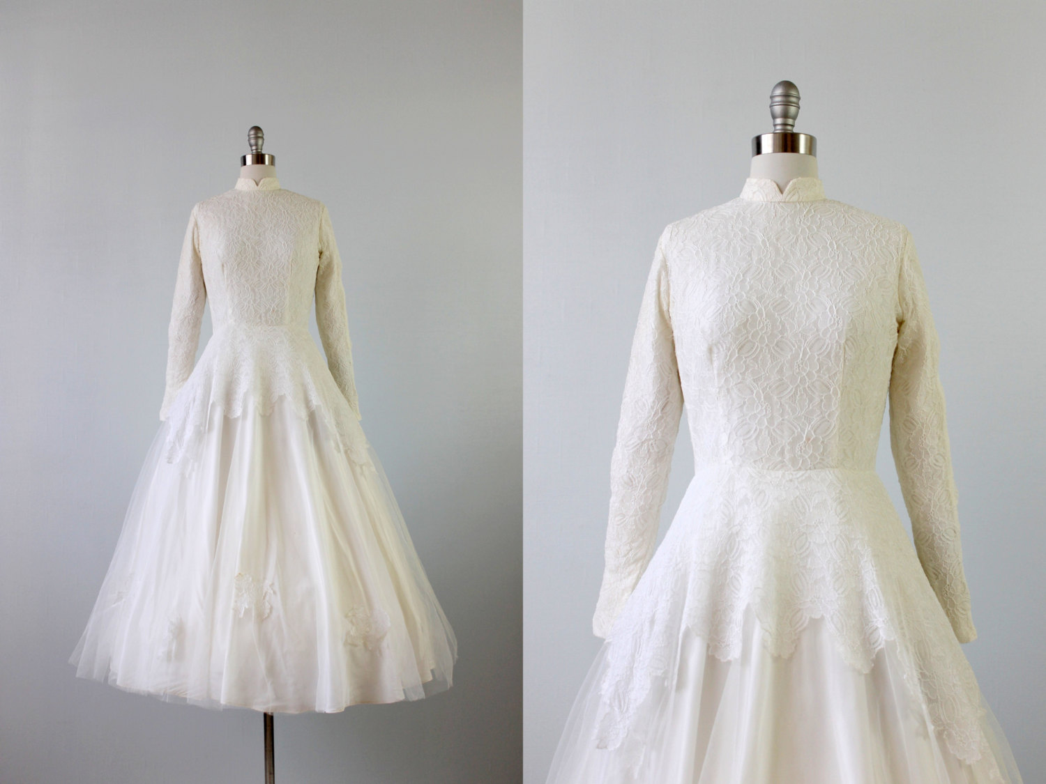 Vintage 1950s Lace Tea Length Wedding Dress