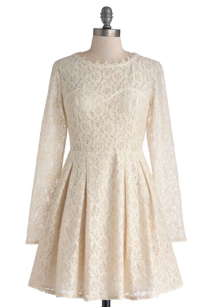 Long Sleeve Ivory Lace Dress from Modcloth