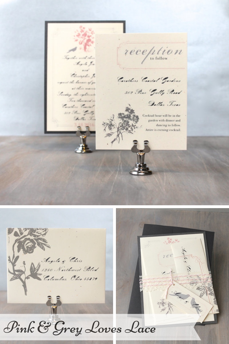 Beacon Lane Wedding Stationery -  Pink & Gray Loves Lace
