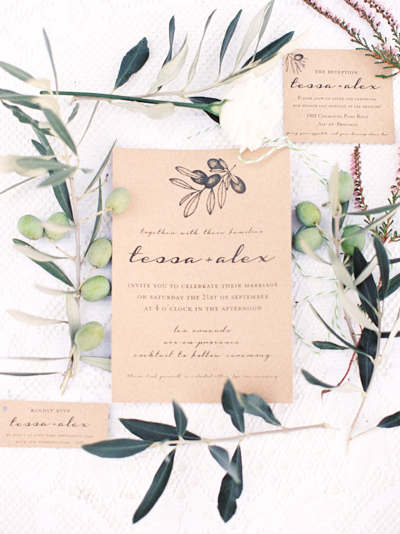 Wedding Invitations for an Olive Grove Wedding in France 
