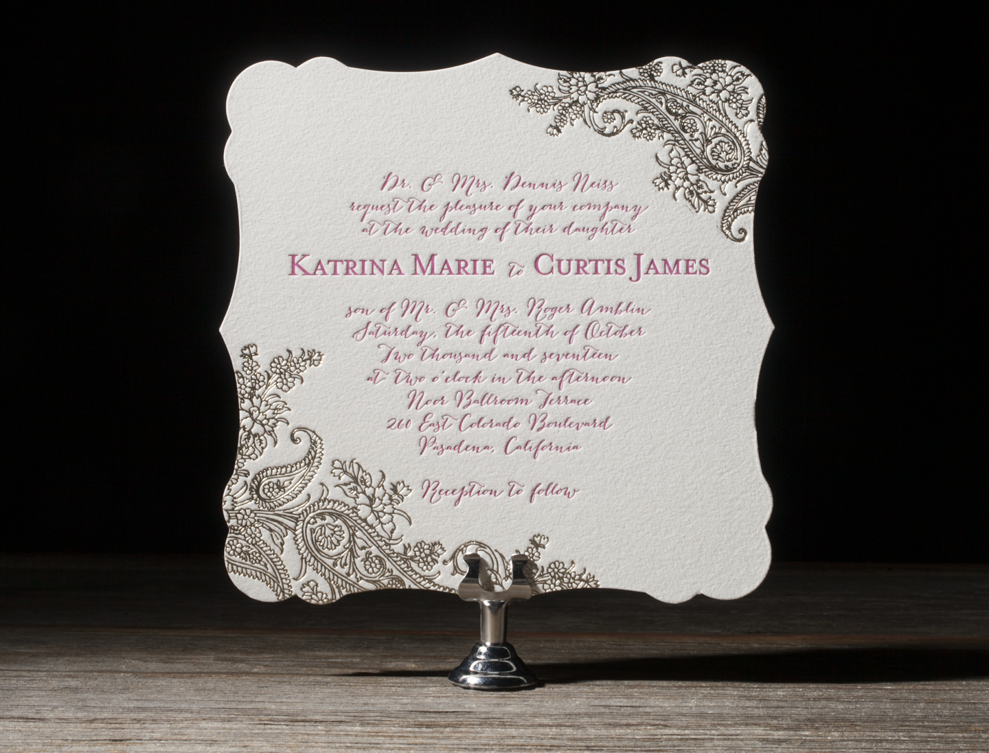 Paisley floral Letterpress Wedding Stationery from Bella Figura's 2014 Collection