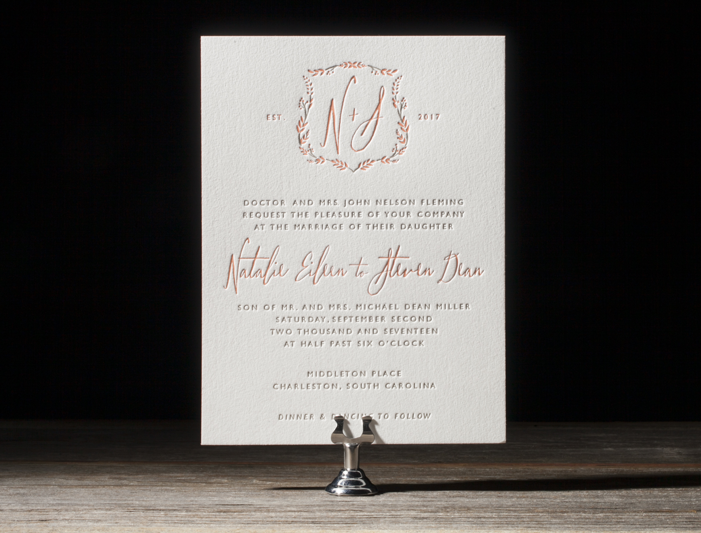Wreath Crest Letterpress Wedding Stationery from Bella Figura's 2014 Collection