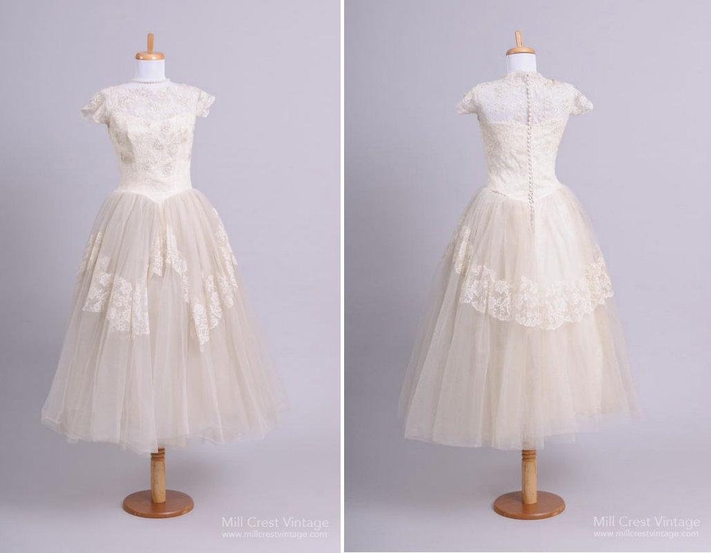 1950s Tea Length Wedding Dress from Mill Crest Vintage