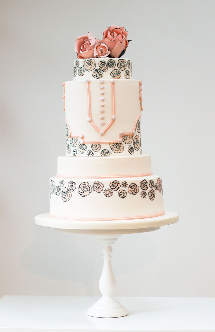 Rose Art Deco Wedding Cake