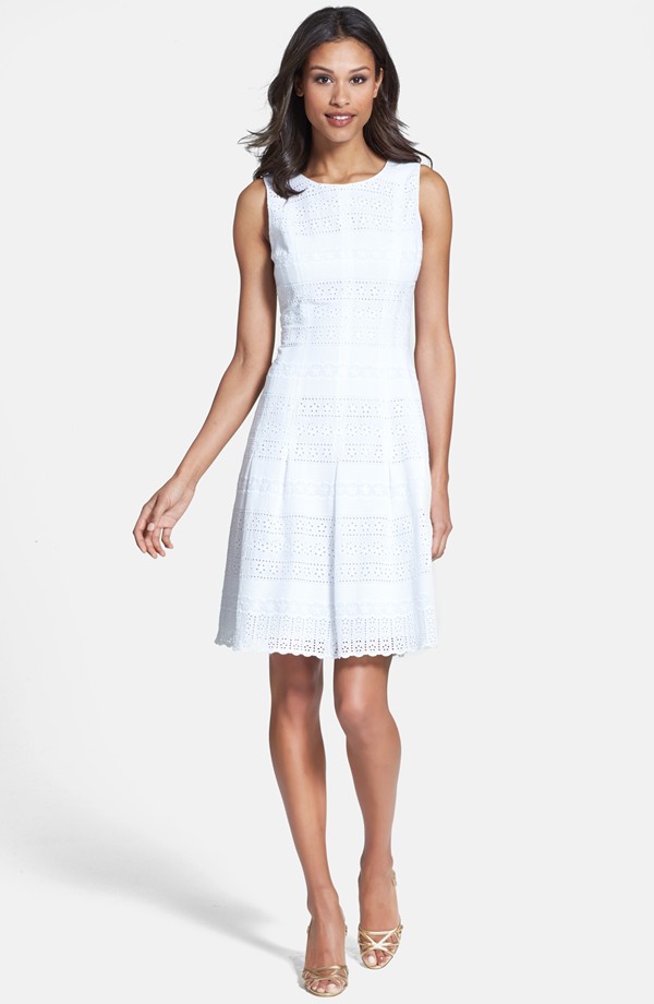 White Cotton Subtly Striped Dress